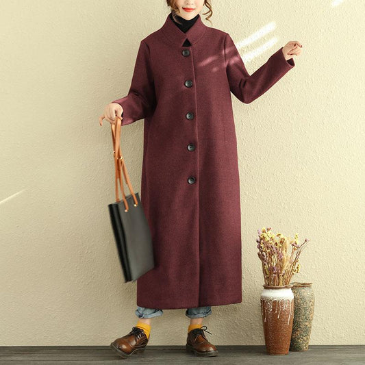 Winter Single Breasted Stand Collar Women Long Coat