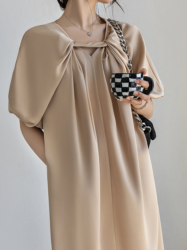 Original Stylish Solid Color Loose Pleated Midi Dress