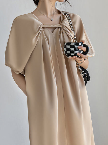Original Stylish Solid Color Loose Pleated Midi Dress