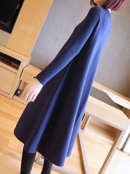 LOOSE SOLID ROUND-NECK KNITTING SWEATER DRESS
