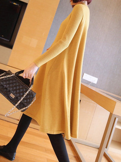 LOOSE SOLID ROUND-NECK KNITTING SWEATER DRESS