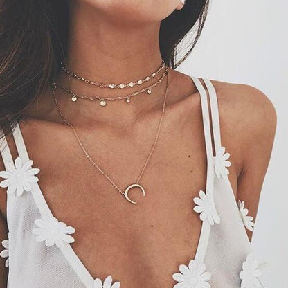 Rhinestone Sequin Moon Pendant Necklace