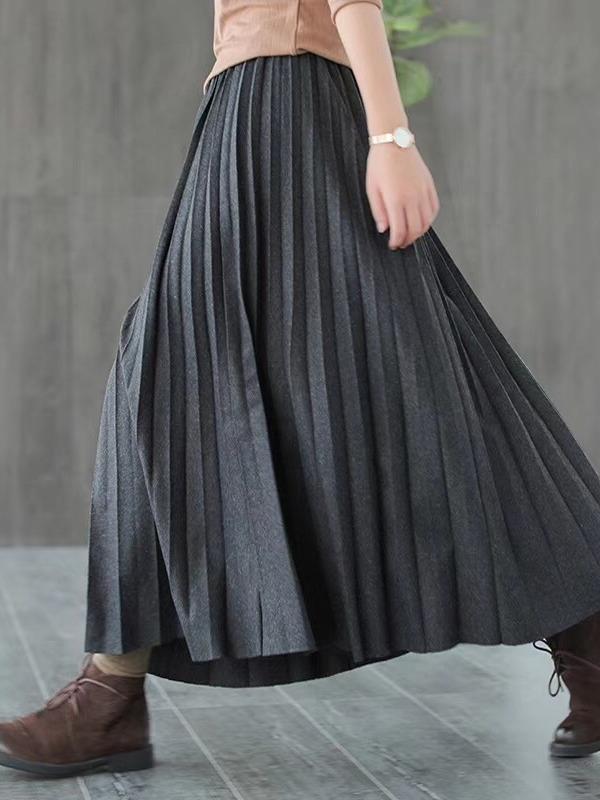 Plain Casual Pleated Skirt