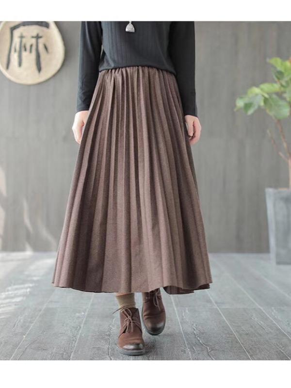 Plain Casual Pleated Skirt