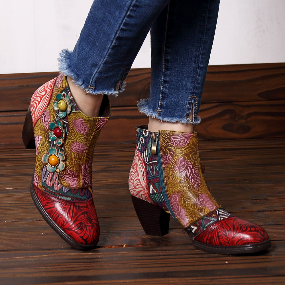 Leisure retro national style leather women's boots