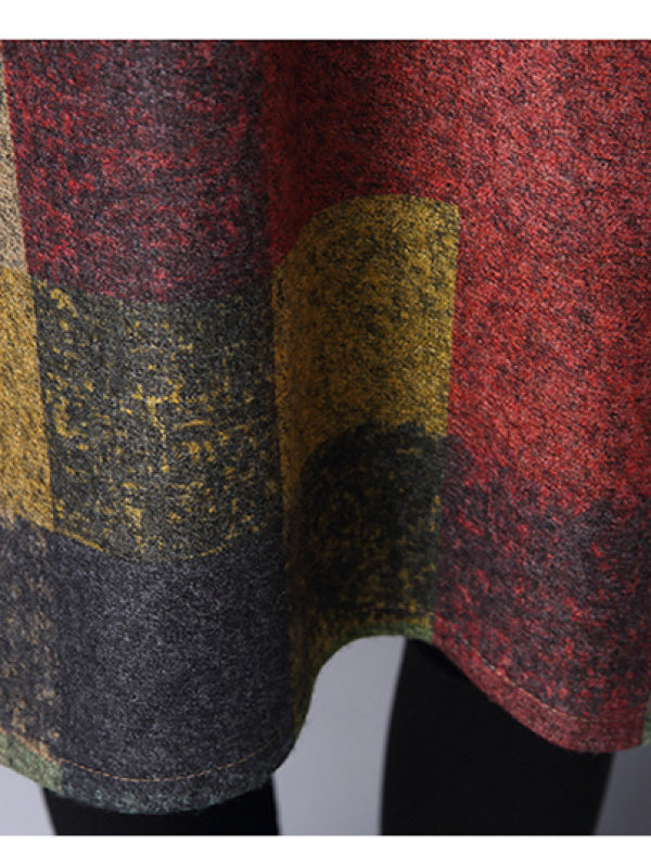 RETRO PLAID THICKEN WOOLEN MINI DRESS