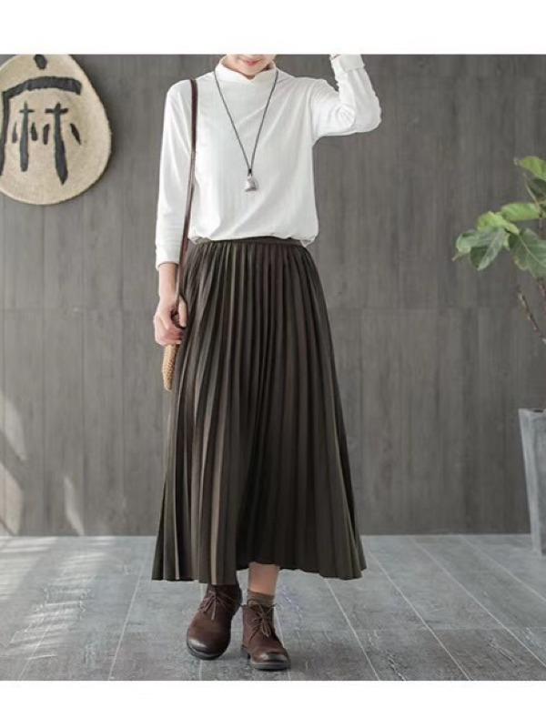 Plain Casual Pleated Skirt