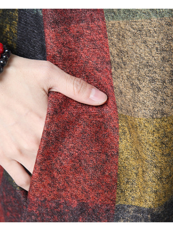 RETRO PLAID THICKEN WOOLEN MINI DRESS