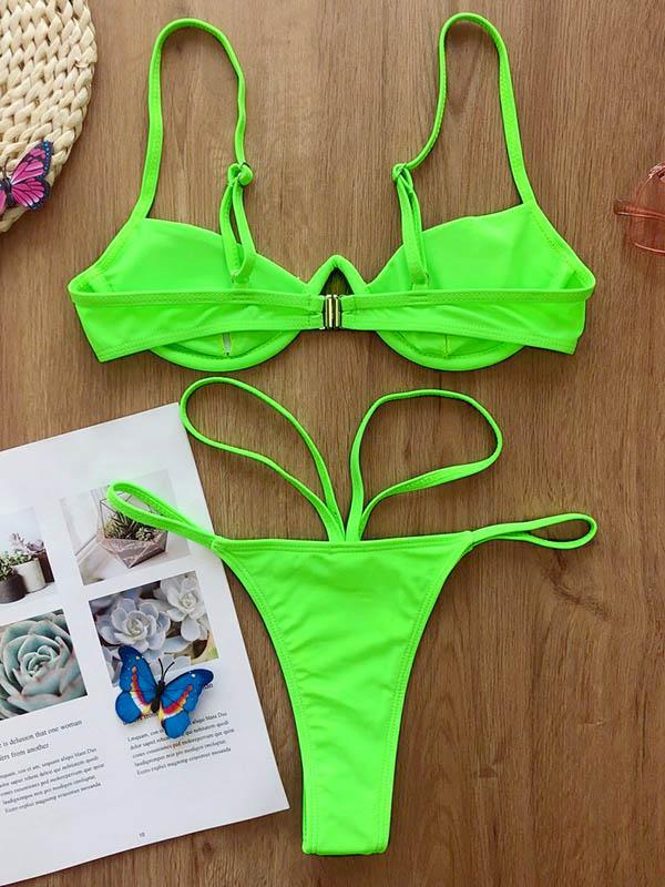 Solid Color Underwired Split Bikini Swimsuit