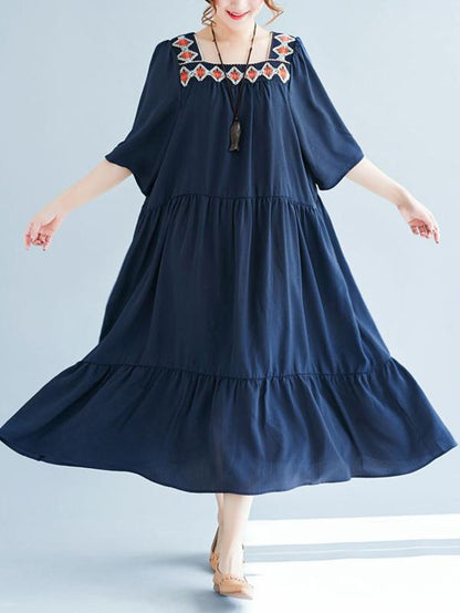 2019 Summer New Loose Embroidery Falbala Dress
