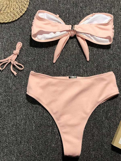 Leopard Print Bowknot High Waisted Bikini Swimsuit