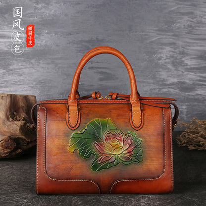 WOMEN GENUINE LEATHER VINTAGE TOTEM DESIGNER HANDBAG SHOULDER BAG