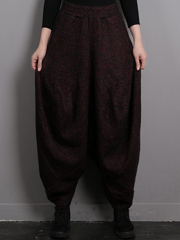 Vintage Knitted Thickening Asymmetric Lantern Wide Leg Pants