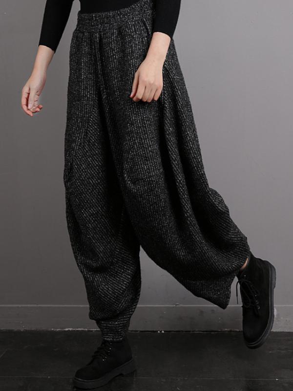 Vintage Knitted Thickening Asymmetric Lantern Wide Leg Pants