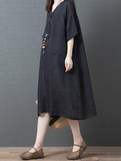 Loose Ramie Cotton Long Dress