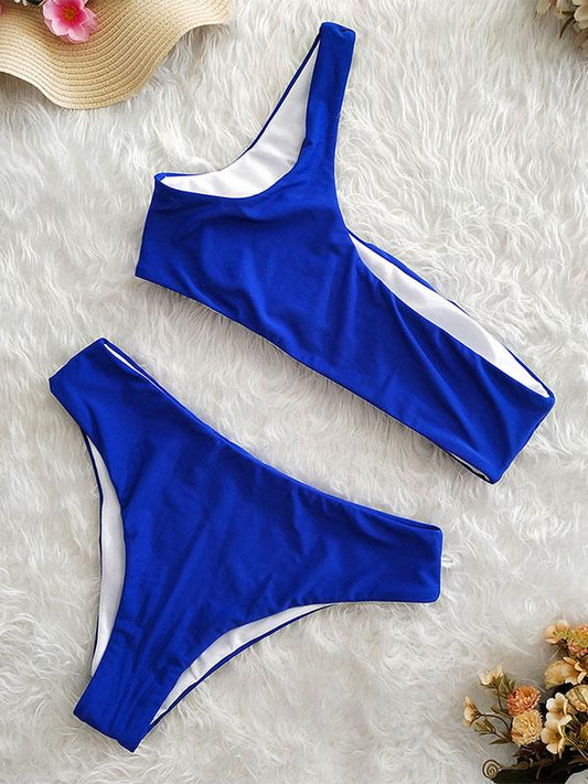 Single Shoulder High Waist Bikinis Swimwear