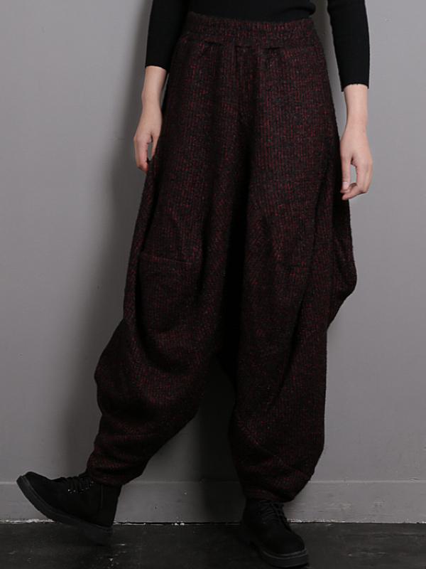 Vintage Knitted Thickening Asymmetric Lantern Wide Leg Pants