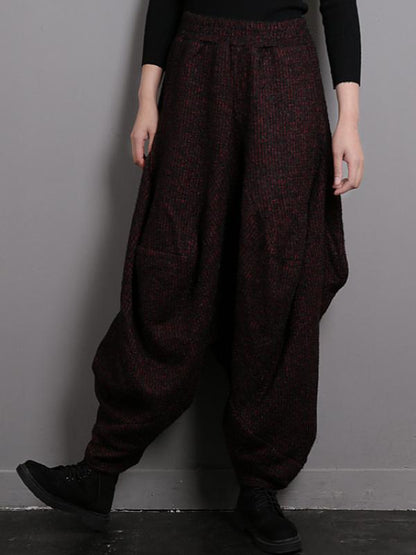 Vintage Knitted Thickening Asymmetric Lantern Wide Leg Pants