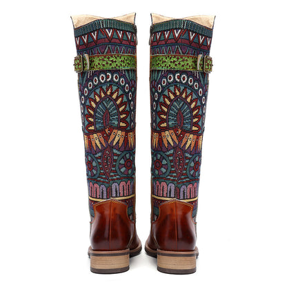 Vintage leather stitching and knee-length boots