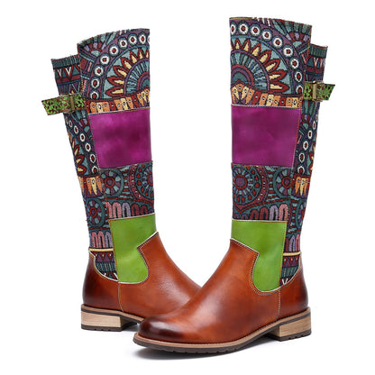 Vintage leather stitching and knee-length boots