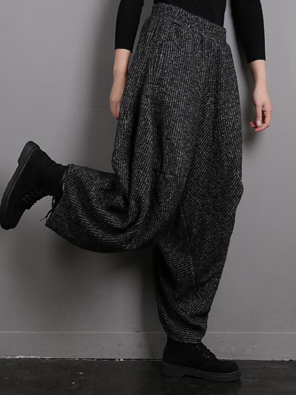Vintage Knitted Thickening Asymmetric Lantern Wide Leg Pants