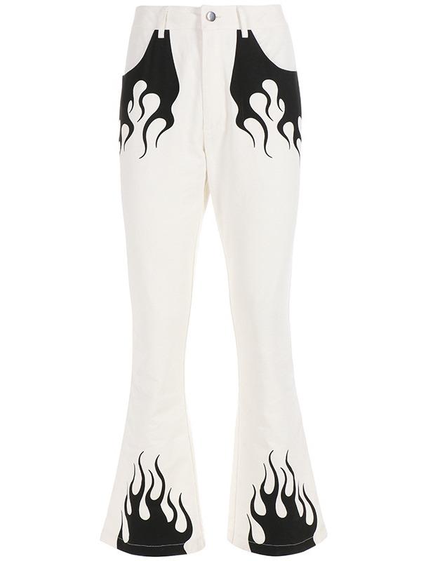 Fashion White Printed Casual Pants ACTIVE WEAR - Zebrant
