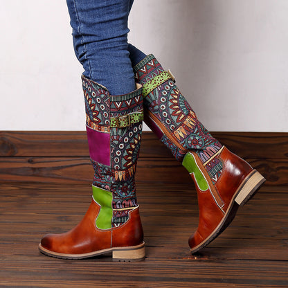 Vintage leather stitching and knee-length boots