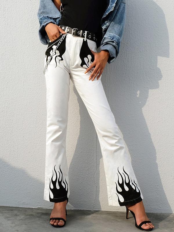 Fashion White Printed Casual Pants ACTIVE WEAR - Zebrant