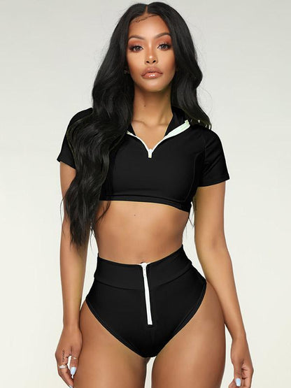 Sports Zippers Split Type Tankini Swimsuit