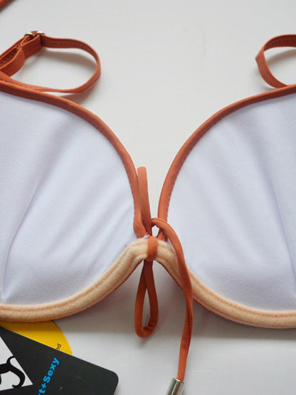 Backless Plain Bikini Swimsuit