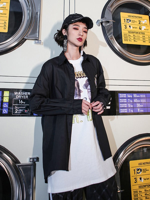 Loose Embroidered Sequined Cropped Shirt