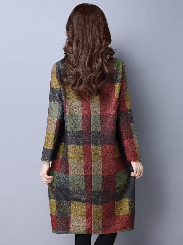 RETRO PLAID THICKEN WOOLEN MINI DRESS