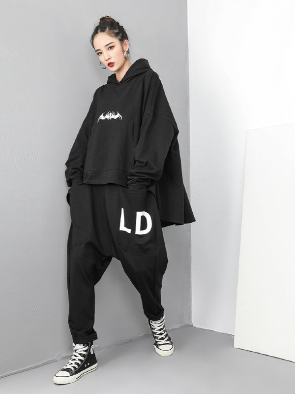 Casual Black Cropped Hoodies