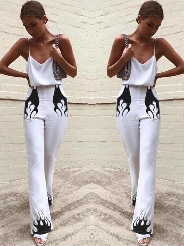 Fashion White Printed Casual Pants ACTIVE WEAR - Zebrant