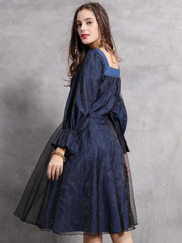 Vintage Split-joint Embroidered Denim Dress