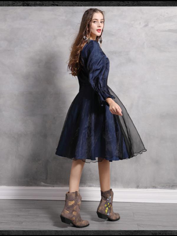 Vintage Split-joint Embroidered Denim Dress