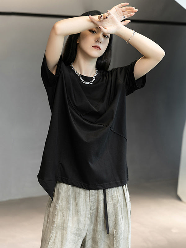 Stylish Round-Neck Irregularity Short Sleeve T-Shirt Tops