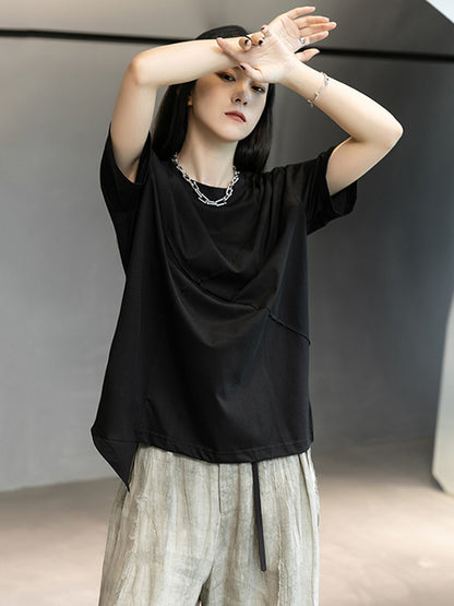 Stylish Round-Neck Irregularity Short Sleeve T-Shirt Tops