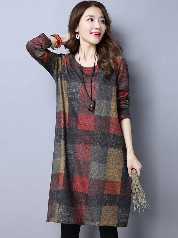RETRO PLAID THICKEN WOOLEN MINI DRESS