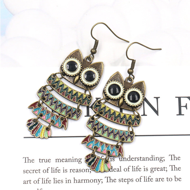 Fashion oil dripping alloy owl earrings