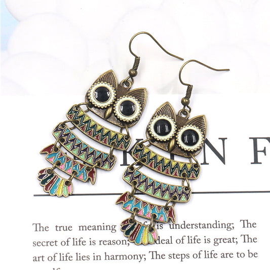 Fashion oil dripping alloy owl earrings
