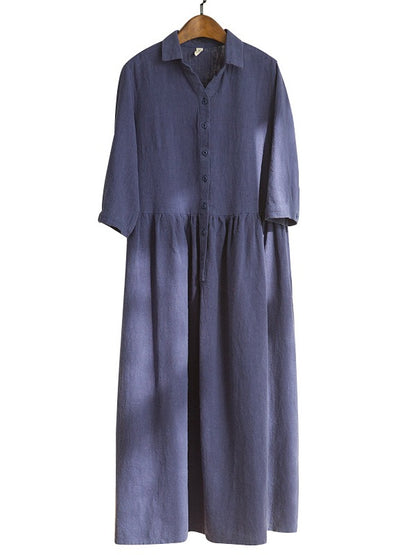 Simple Casual Half Sleeve Ramie Cotton Long Dress