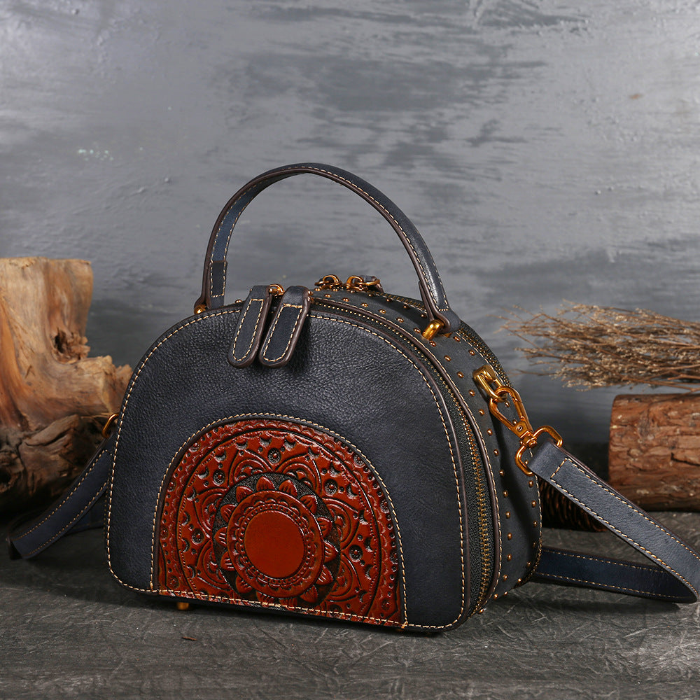 WOMEN GENUINE LEATHER VINTAGE TOTEM DESIGNER HANDBAG SHOULDER BAG