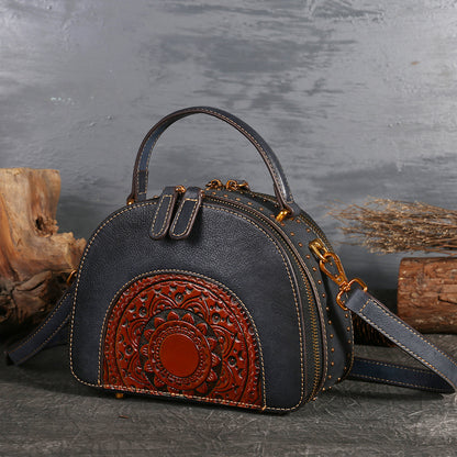 WOMEN GENUINE LEATHER VINTAGE TOTEM DESIGNER HANDBAG SHOULDER BAG