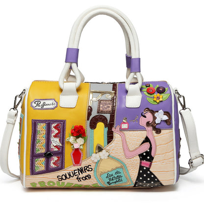 Creative Boston bag cartoon embroidery stitching bucket bag