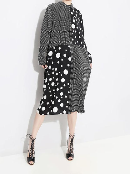 POLKA-DOT SPLIT-JOINT PLAID SHIRT DRESS
