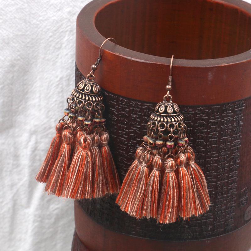 Exaggerated crystal long retro multi-layer tassel earrings Bohemia Earrings Wholesale