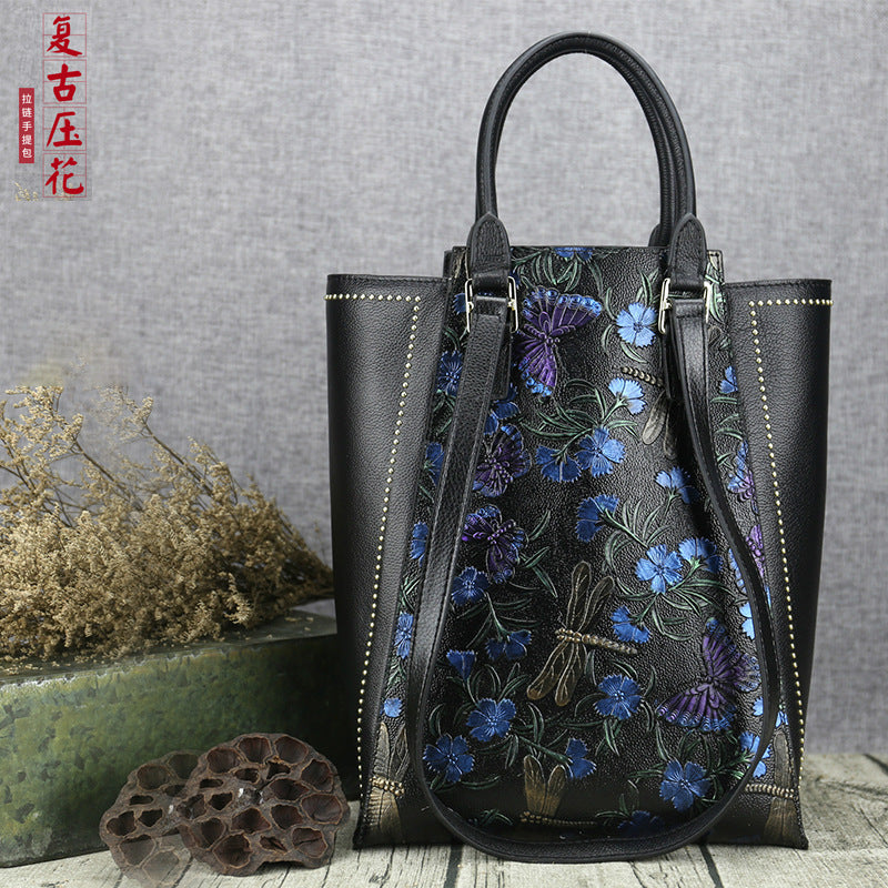 WOMEN GENUINE LEATHER VINTAGE TOTEM DESIGNER HANDBAG SHOULDER BAG