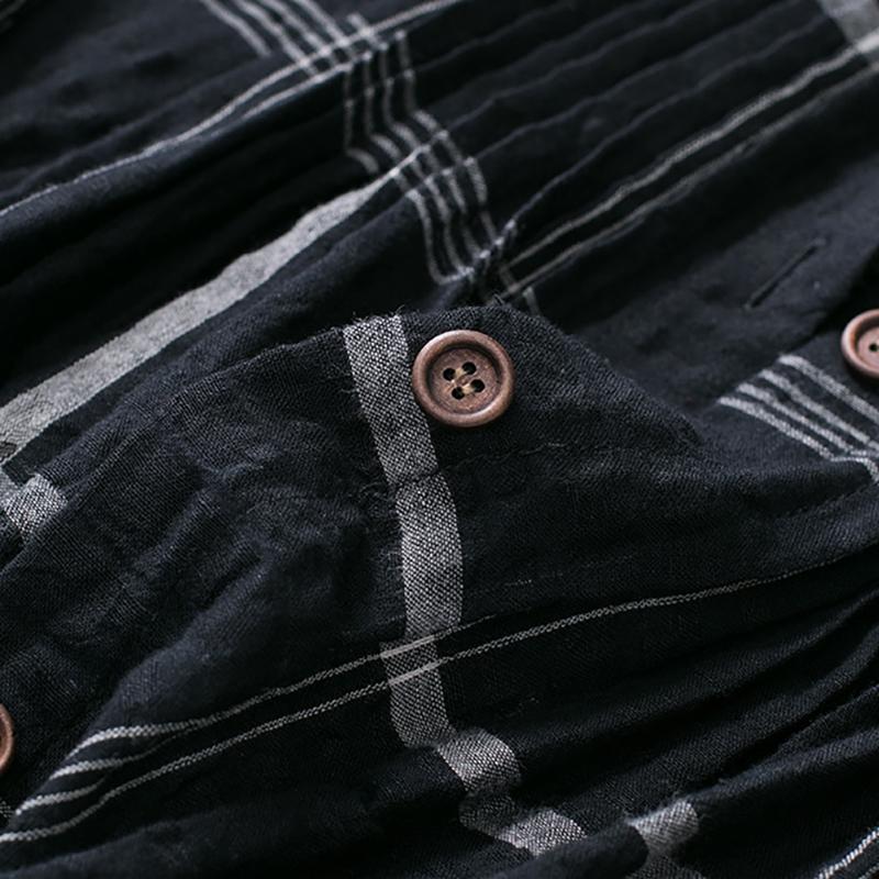 Buykud Plaid Folded Single Breasted Loose Coat