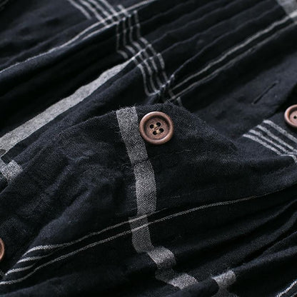 Buykud Plaid Folded Single Breasted Loose Coat